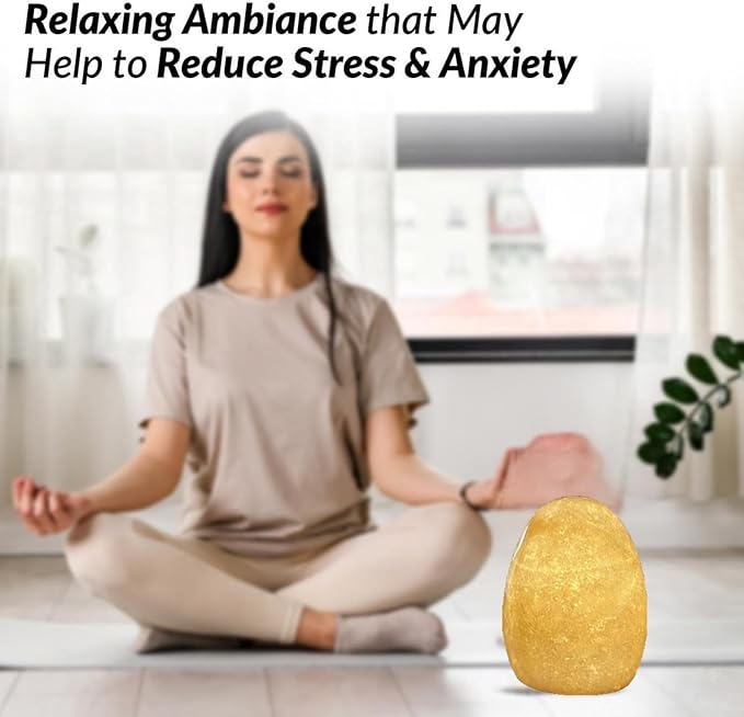 Himalayan Mineral Egg Lamp - Rechargeable Touch Control Night Light with 3-Level Warm Glow, Natural Quartz Stone Decor for Bedroom, Living Room, Office (13.5cm/5.3in) - Bloomnest