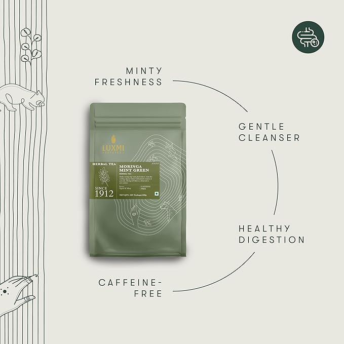 Luxmi Estates Moringa Mint Organic Moringa Mint Green Tea (50 Tea Bags) Caffeine Free Tea Bags For Digestion, Detox, and Stress Relief, With Certified Organic Herbal Tea - Bloomnest