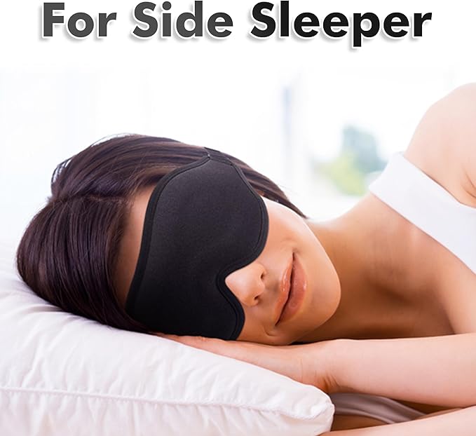 Sleep Eye Mask for Side Sleeper, Lash Extensions 3D Contoured Cup Sleeping Mask for Men Women, Travel Blackout Night Blindfold Eye Shade Cover with Adjustable Strap (Black-Side Sleeper) - Bloomnest