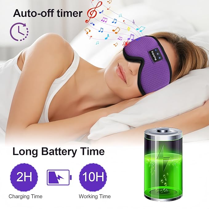Sleep Headphones, Sleep Mask Bluetooth Wireless Music Eye Mask, Sleeping Mask for Side Sleepers Sleep Mask with 3D Bluetooth Headphones Ultra-Thin Stereo Speakers Perfect for Sleeping (Purple) - Bloomnest