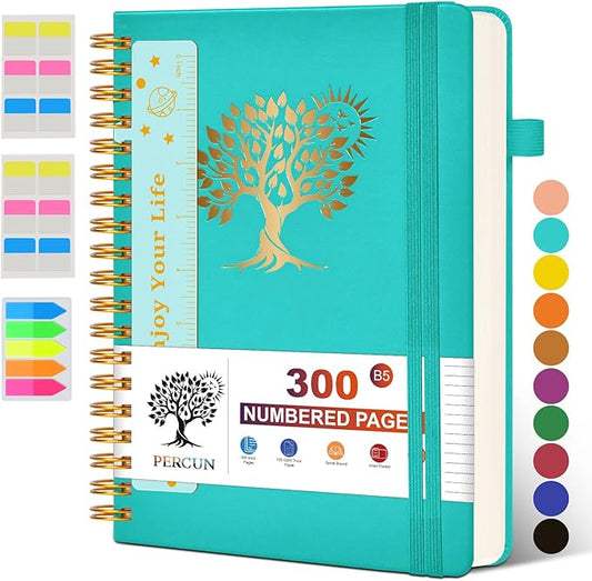 Large Spiral Notebook Journal for Women Men - 300 Numbered Lined Pages, College Ruled,B5 Hardcover Spiral Bound Notebook for School, Work, Note Taking, Writing, Leather Spiral Journal 7"x10" - Bloomnest