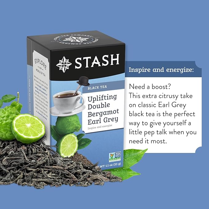 Stash Tea Double Bergamot Earl Grey Black Tea - Caffeinated, Non-GMO Project Verified Premium Tea with No Artificial Ingredients, 18 Count (Pack of 6) - 108 Bags Total - Bloomnest