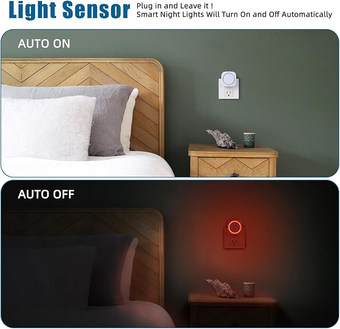 Red Night Lights Plug into Wall, 4 Packs Dimmable Night Light with Dust to Dawn Sensor, Automatically Turn on and Off, Gentle Glow Nightlight for Bathroom,Bedroom,Stairs,Kitchen,Hallway, Red - Bloomnest