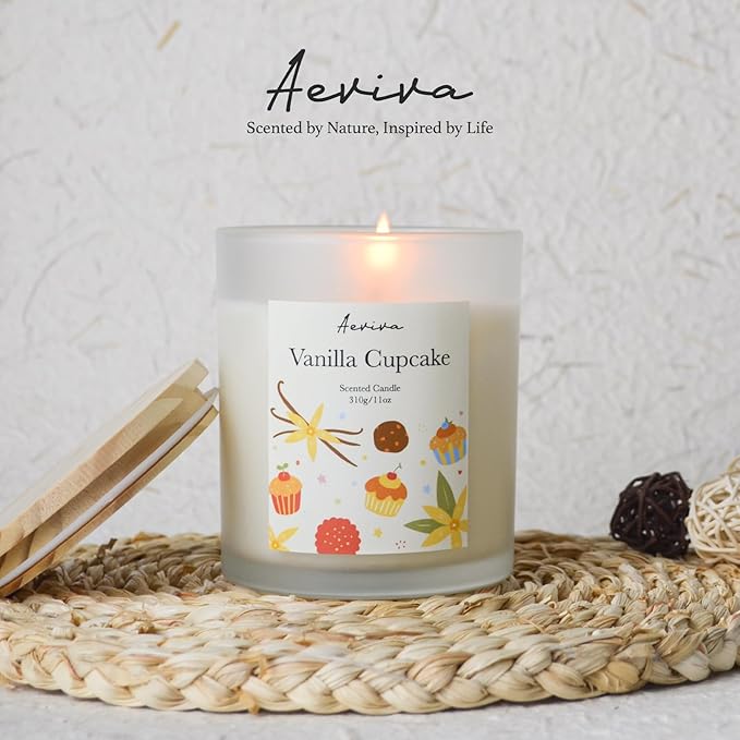 Vanilla Cupcake Scented Candle, 11oz 60 Hour Burn, Natural Soy Wax with Thick Cotton Wick, Highly Scented Aromatherapy Candle for Stress Relief & Meditation, Gifts for Women & Men - Bloomnest