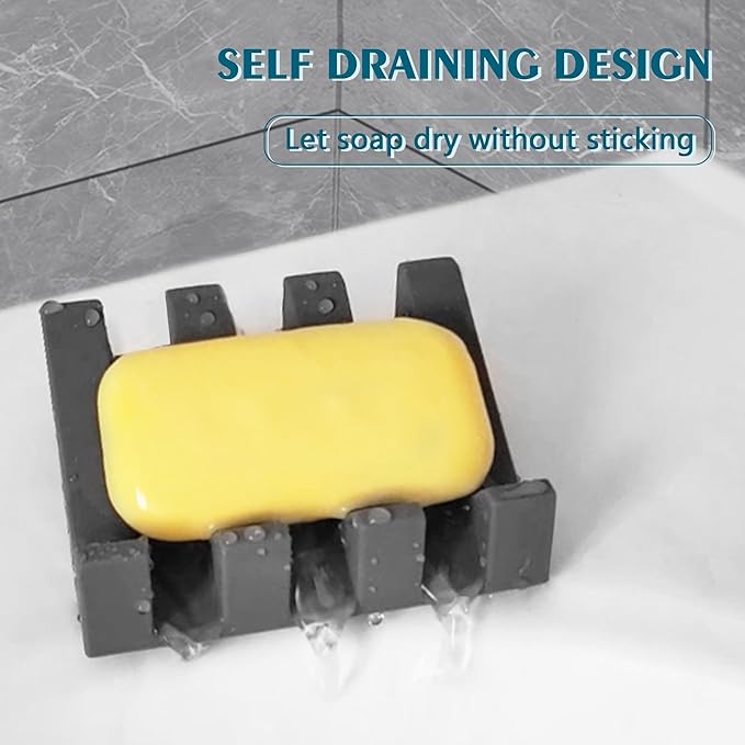 Self Draining Soap Dish Holder,Silicone Soap Dish,for Bathroom,Kitchen, Sponges，Can Extend Soap Life，Keep Soap Bars Dry and Easy Cleaning (Grey,2-Pack) - Bloomnest