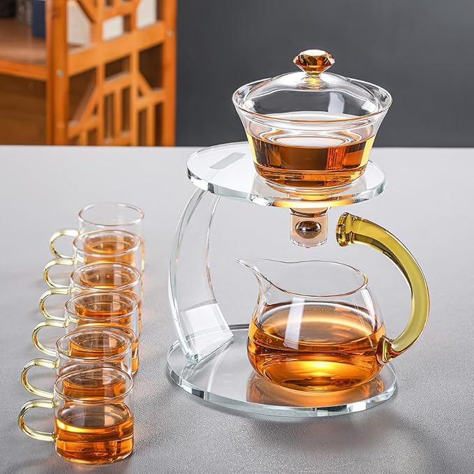 Semi Automatic Tea Set, Lazy Kungfu Tea Set, Lazy Kung Fu Drip Teapot, Magnetic Tea Pot With Magnetic Ball, Heat Resistant Gongfu Glass Teapot Set, Gift For Fathers Day, Thanksgiving Birthdays - Bloomnest