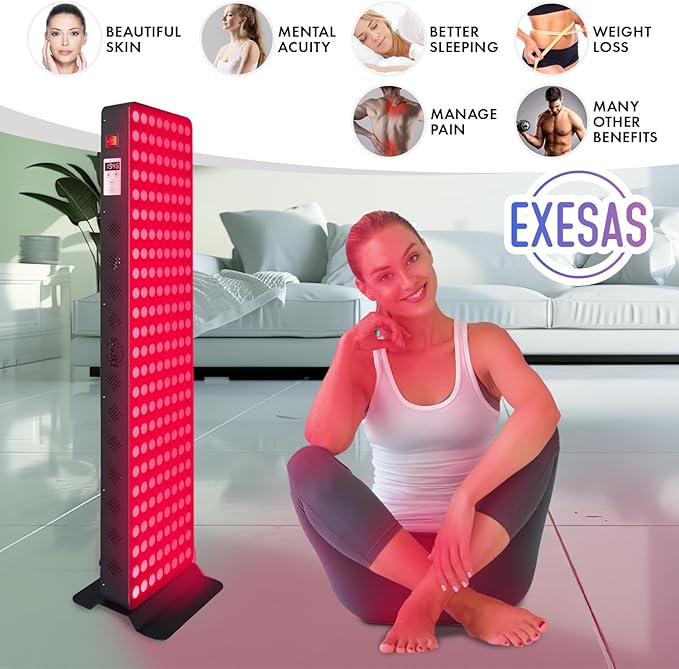 Red Light Therapy Device for Full Body, 630nm, 660nm, 810nm & 850nm, Near Infrared Dual-Chip Clinical Grade LED Panel for Smooth Skin, Weight & Pain Management and Overall Wellness (1000-Watt 200-LED) EXESAS