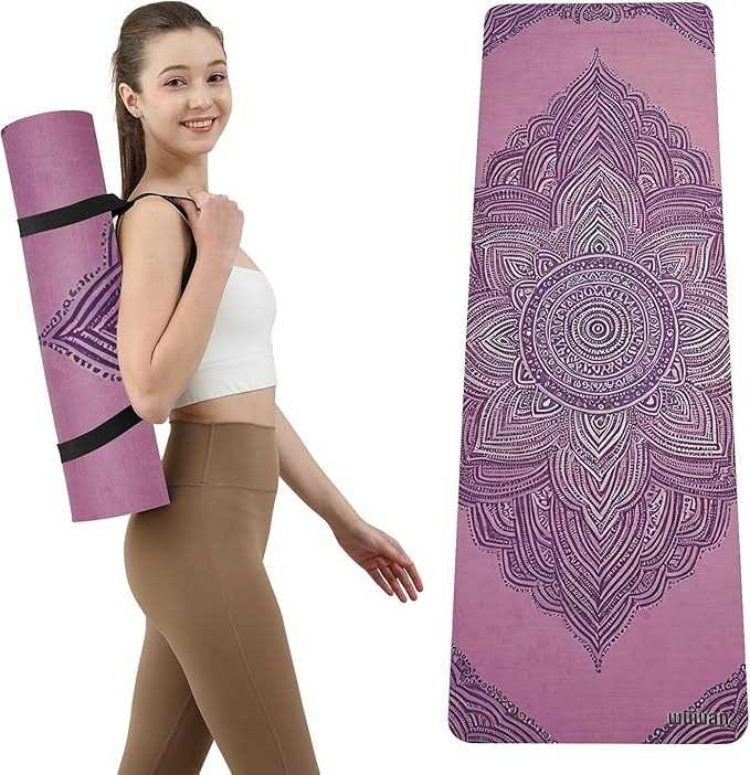 Yoga Mat Non-Slip Extra Thick 72"x32/24" Extra Wide Fitness Exercise Mat TPE Material High Elastic Hot Yoga Mat for Women Yoga Pilates Home Floor Workout (Cow Coffee)