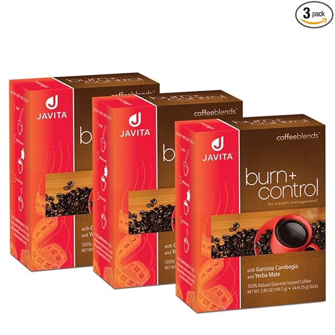 Javita Burn + Control Instant Coffee - Weight Management Herbs, Garcinia Cambogia & Yerba Mate, Slimming Blend with Help of Exercise, Keto Coffee, Dieters Drink, 3 Boxes of 24 (4.55g) Sticks - Bloomnest