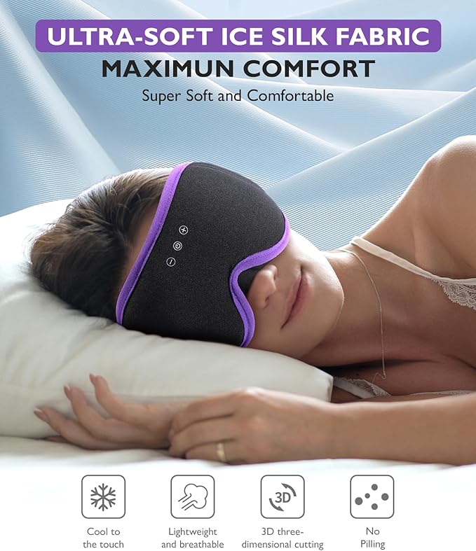 LC-dolida Sleep Mask with Headphones Bluetooth 5.4, 3D Sleeping Headphones for Side Sleepers Bluetooth Sleep Mask Blackout Bluetooth Eye Mask for Sleeping Travel Meditation Men Women - Bloomnest
