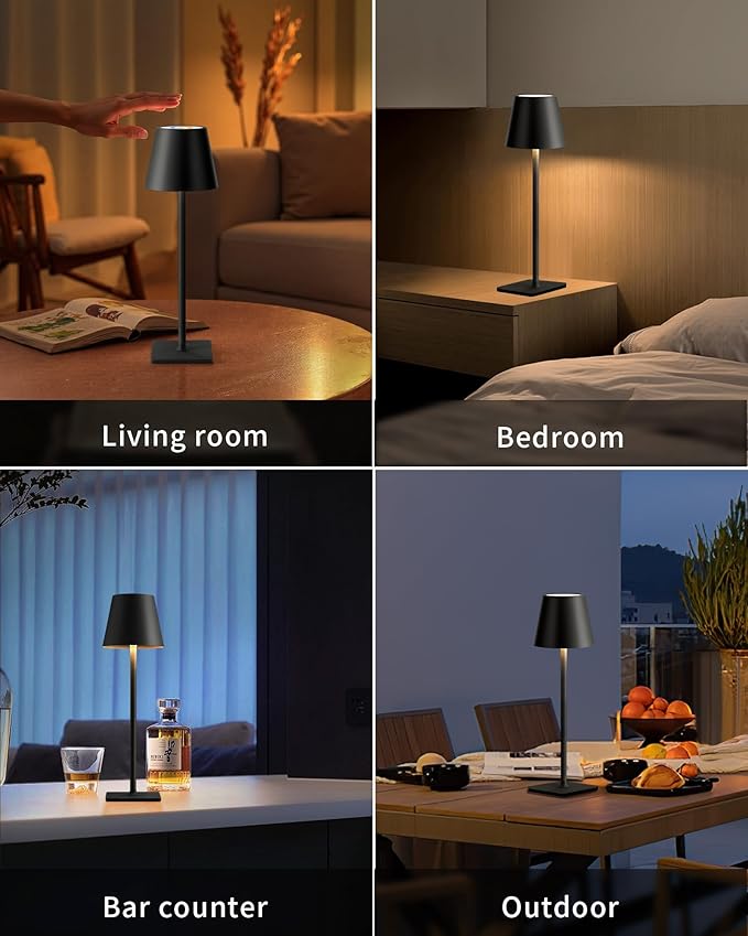 KDG 2 Pack Cordless Table Lamp, RGB Color Stepless Dimming Up, 4000mAh Battery Operated Portable LED Desk Lamp, for Dinning Room, Bedroom, Bar, Outdoor Garden, Camping, Night Light (Black) - Bloomnest