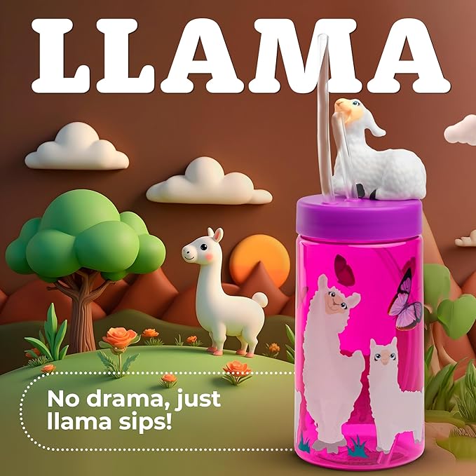Kids Water Bottle, Toddler Cups, Tumbler with Lid and Straw, Travel Sippy Cup for Water or Milk, Kids Cups with Lids for Toddlers 3 and Up, BPA Free Plastic, 12 oz (Trend Zoo Llama) - Bloomnest