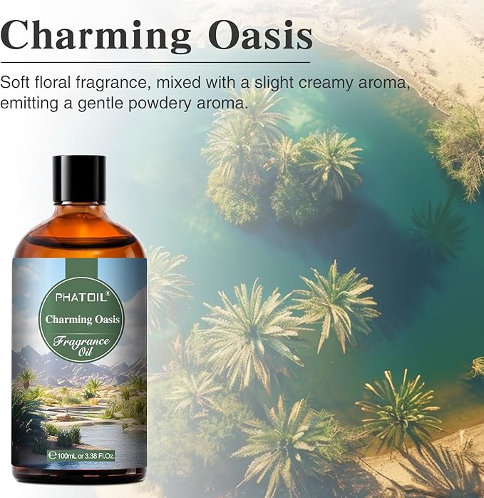 PHATOIL Charming Oasis Fragrance Oils for Aromatherapy, 3.38FL.OZ Diffuser Oils for Home, Perfect for Aromatherapy, Humidifiers, Yoga, DIY Candle and Soap Making - 100ml - Bloomnest