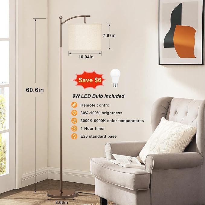 60" Floor Lamps with Remote Control & Bulb, Colors Temperature & Brightness Adjustable, Deep Beige Shade & Brown Pole - Bloomnest