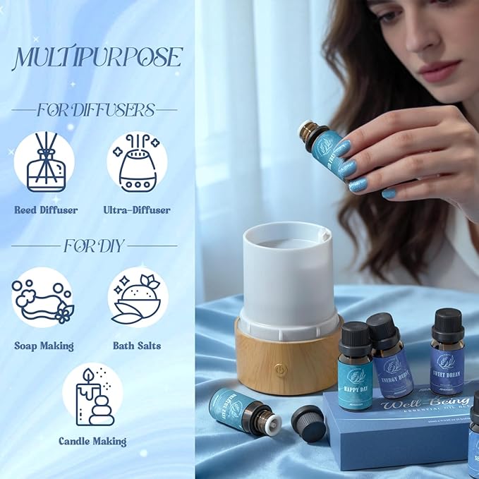 ARVIDSSON Essential Oil Blends Set, Well-Being Blend Gift Set - Sweet Dreams, Happy, Serenity, Breathe, Energy, Air Freshening, Natural Essential Oils for Diffusers, Candle Making ARVIDSSON