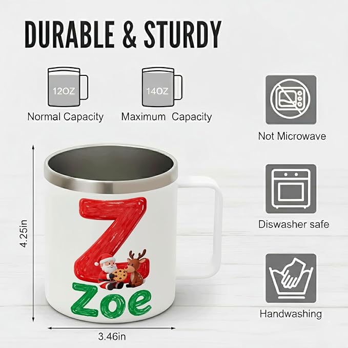 Personalized Christmas Insulated Coffee Mug with Handle – Custom Initial Letter [I] Double Wall Stainless Steel Travel Tumbler for Drinks – Unique Holiday Gift for Men, Women, & Kids(B115) - Bloomnest