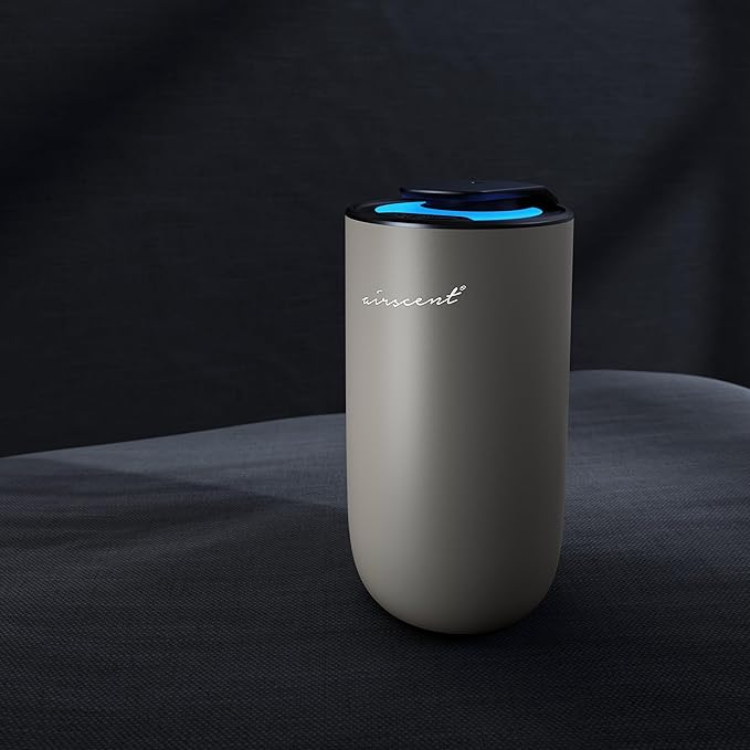 The AirScent Mini Waterless Diffuser for for Homes, Offices, Spas and Hotels - Silver Finish - Fragrance Oil Aromatherapy Diffuser for Aesthetic Scenting -15 mL Capacity - Night Light Feature - Bloomnest