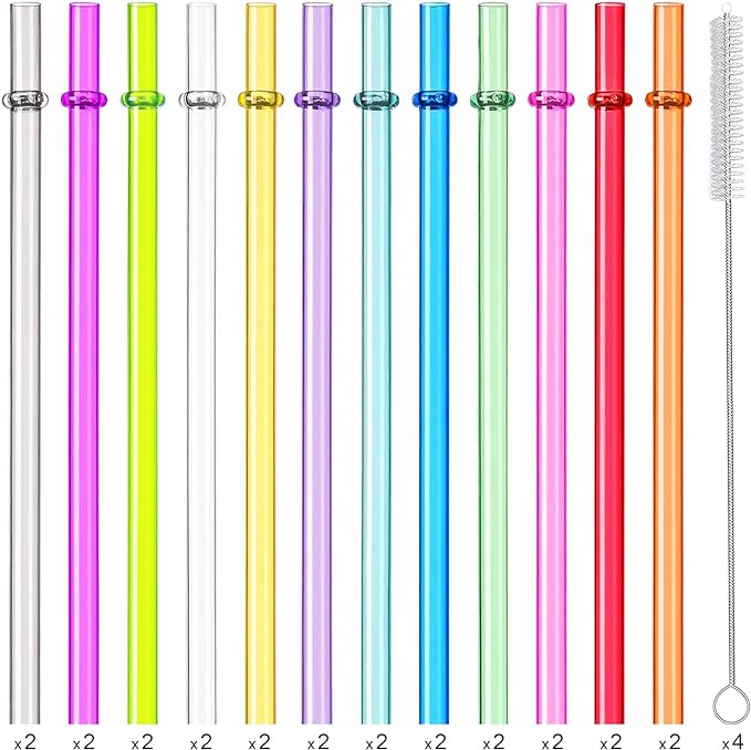 24 PCS, Reusable Straws with 4 Brushes, 10.5" Long Tritan Hard Plastic Straws, 12 Colors Translucent Replacement Drinking for 16OZ-32 OZ Tumblers, Cups, Jars, Stanley, YETI, Starbucks, BPA Free Bloomnest