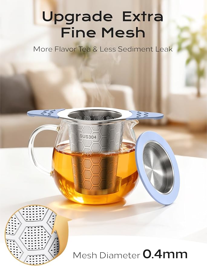 2PCS Tea Infuser for Loose Leaf Tea,Stainless Steel Tea Infuser with Heat Proof Silicone Handles,Extra Fine Mesh Tea Strainers Filter Fine Tea Leaves Effectively,Fits TeaPots/Mugs - Bloomnest