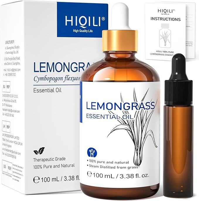 HIQILI Lemongrass Essential Oil, 100% Pure Natural Undiluted Premium Oils - 3.38 Fl. Oz - Bloomnest