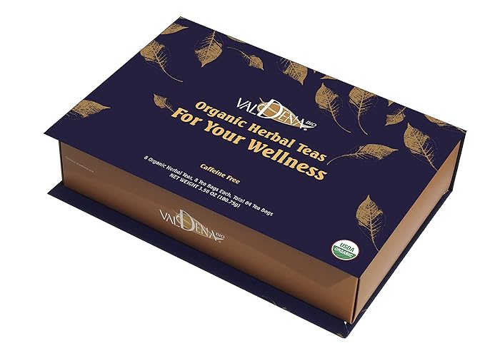Valdena Bio Organic Herbal Teas for Your Wellness Tea Sampler Gift 8 Flavors Assorted Tea Sets 64 Individually Wrapped Tea Bags Caffeine Free Variety Pack Christmas Tea Gift for Tea Lovers - Bloomnest