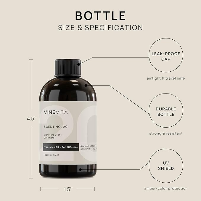 VINEVIDA [4 oz] Cashmere Hotel Fragrance Diffuser Oil - Cold Air Diffuser Refill for Home Scent Collection - Bloomnest