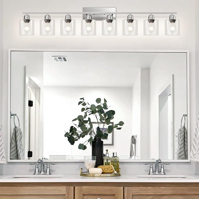 Modern Brushed Nickel 8 Light Bathroom Light Fixtures,52 inch Vanity Lights for Bathroom with Clear Glass for Mirror Kitchen Living Room Hallway Cabinet Porch - Bloomnest