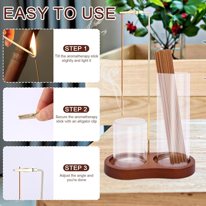 2 in 1 Incense Holder, Wooden Incense Upside Down Burner Tray with Iron Rack & 2 Glass Ash Collector Anti-Ash Flying Catcher Storage Supply for Yoga SPA Meditation Home Decor - Bloomnest