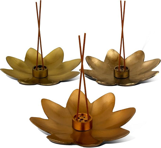 Raajsee Incense Holder, Set of 3 Flower Incense Burner, Brass Incense Stick Holder, Modern Stick Incense Holder, Gold Silver Copper