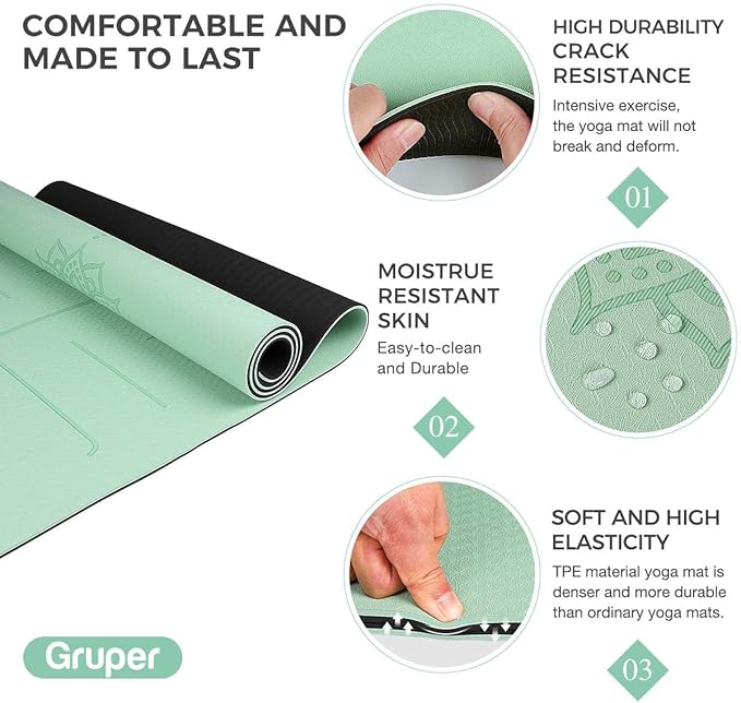 Yoga Mat Non Slip TPE Extra Wide Yoga Mat with Alignment Mark, 72"L x 32"W x 0.32"/0.24"Th (183cm x 80cm x 8mm/6mm), Anti-Tear Exercise Mat with Carrying Strap and Bag, Workout Mats for Yoga, Pilates