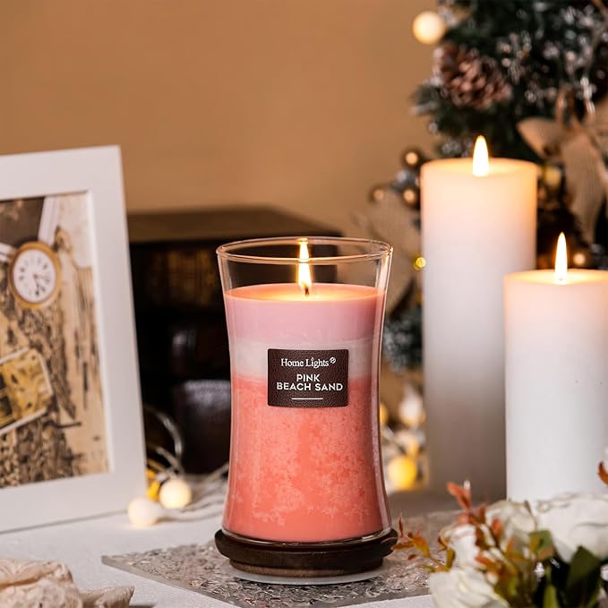 HomeLights 3-Layer Candles for Home Scented, 21.52 OZ Natural Soy Wax Scented Candles Burns Up to 100 Hours, Large Jar, Pink Beach Sand - Bloomnest