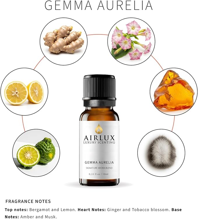 Signature Aroma Oil No. 584 Gemma Aurelia – Aroma Oil for Cold Air & Waterless Diffusers and DIY Crafts – 10 mL, 0.34 fl oz Glass Bottle Airlux