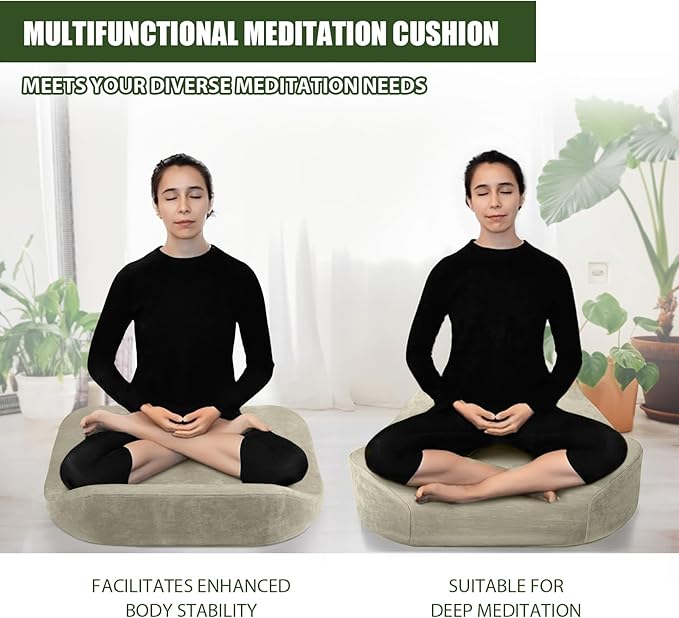 Meditation Cushion - Floor Pillow, Enlarge High Density Extremely Firm, Large Big Foam Floor Cushion Seating for Adults - Premium Yoga Pillows for Adults Gifts for Women, Men Khaki - Bloomnest