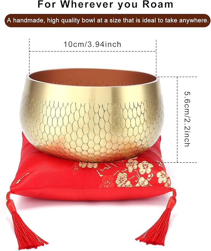 Tibetan Singing Bowl Set — Meditation Sound Bowl Handcrafted in Nepal, Long Lasting Sound for Deep Calming Relaxation, Meditation, and Sound Bowl Healing | Includes Mallet & Cushion(5") (4") - Bloomnest