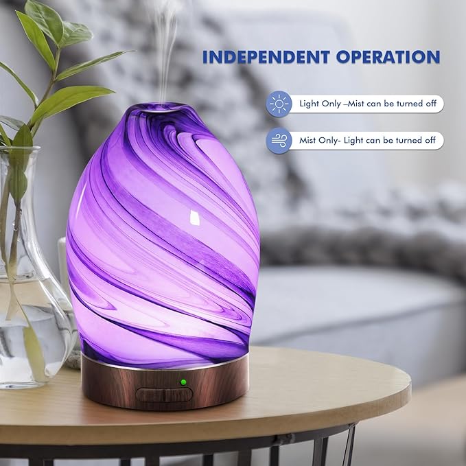 Essential Oil Diffuser Aromatherapy Diffuser -150ml Art Glass Aroma Diffuser for Home Ultrasonic Diffuser with Auto Shut-Off Protection,7 Colors Light for Home Office SPA Decor & Gift (Storm Cloud) - Bloomnest