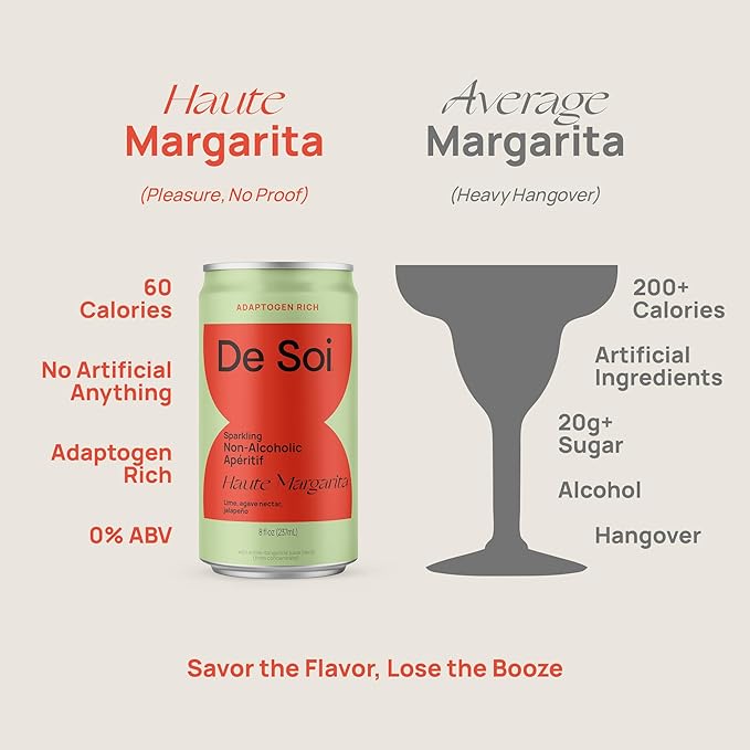 De Soi Haute Spritz Set Mocktails NA Drinks 12 pack - Adaptogen Drink, Sparkling Drink with Calming Botanicals, Mocktail Drinks, Gluten Free, No Artificial Flavors - Haute Margarita + Spritz Italiano) - Bloomnest
