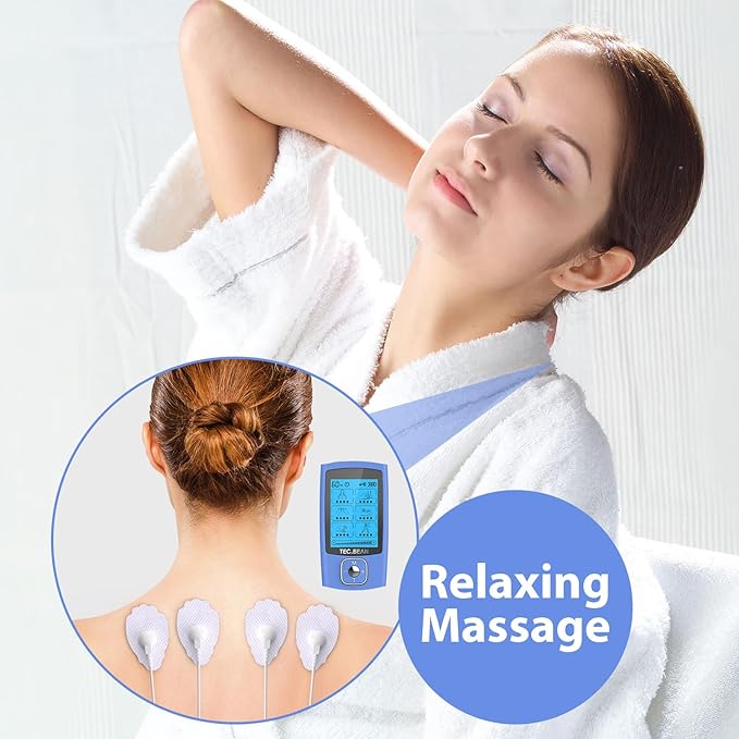 24 Modes Tens Unit Muscle Stimulator, Rechargeable Tens Machine with 8 Electrode Pads (American Gel), Electric Pulse Massager for Pain Relief Therapy（Blue） TECBEAN