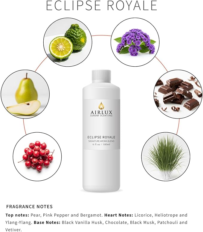 Signature Aroma Oil No. 451 Eclipse Royale – Aroma Oil for Cold Air & Waterless Diffusers and DIY Crafts – 180 mL, 6.1 fl oz Eco Refill Bottle Airlux