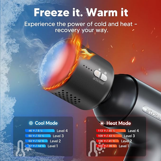 arboleaf Thermacool Massage Gun with Heat and Cold, 6 Speeds Muscle Massage Gun Deep Tissue with Case, Powerful Percussion Massager for Home Gym Office Muscle Back Pain Relief, Gift - Bloomnest