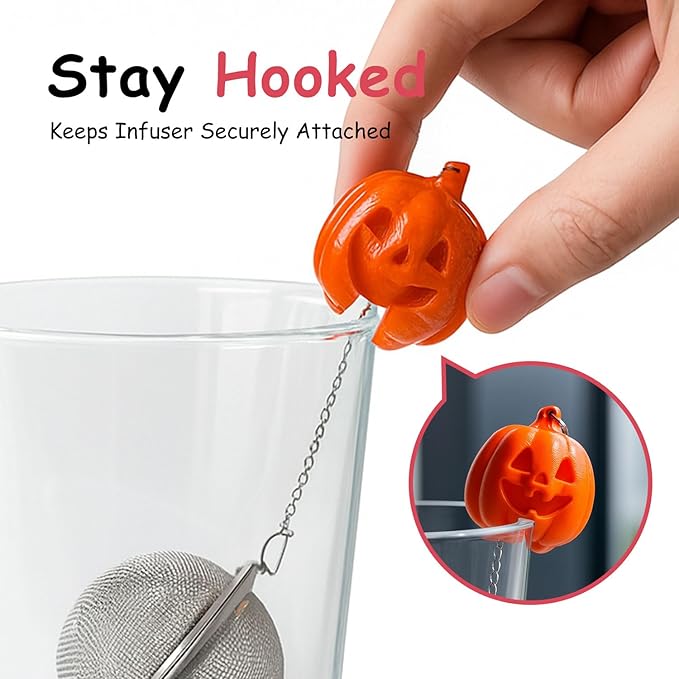 Original Pumpkin Hook Cute Tea Infuser — 50% Denser Fine mesh, 304 Stainless Steel, No-Slip Mug Grip, Upgraded Seal Reduces Leaks — Tea Infuser for Loose Leaf Tea, Loose Leaf Tea Steeper