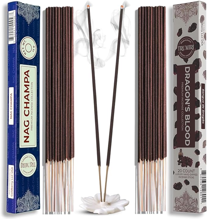 Trumiri Incense Sticks - Combo Pack of 35 Insence-Sticks - 15 Nag Champa + 20 Dragons Blood - Insenses - Insents - Incents - Inscense - Incence - Incienso - All Natural Incense Sticks TRUMIRI