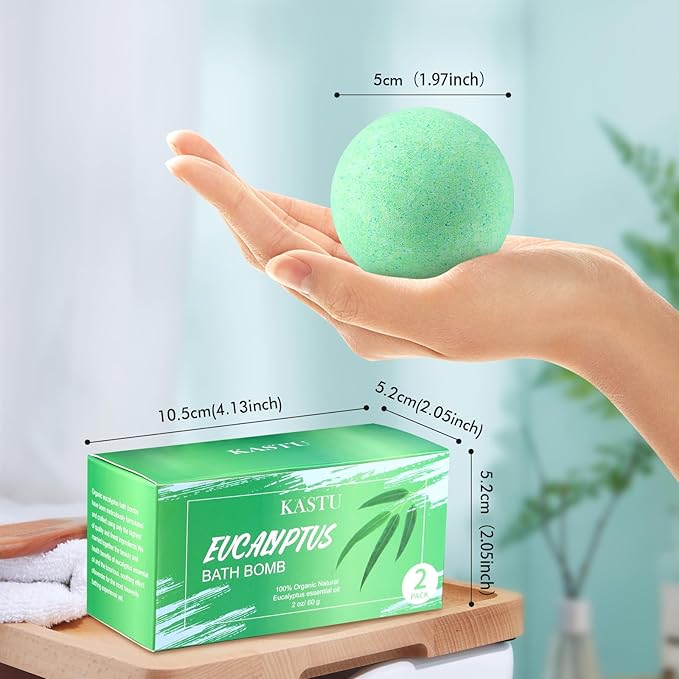 Bath Bombs Salt Balls,Eucalyptus Extract Essential Oils,Moisturizing Dry Skin,Fizzy Spa,Relaxation,Bubble Bath Bomb Gifts Idea for Men Women,2 x 100g