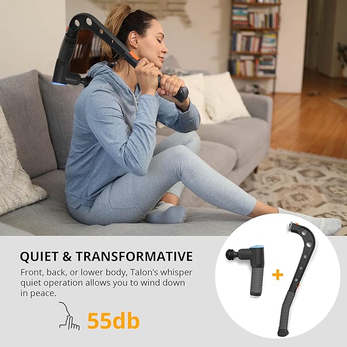 Brazyn - Talon Percussion Massage Gun + Massage Cane + Gun Holder System - Deep Tissue Muscle Massager with Arm Attachment for Whole Body Pain Relief, Upper and Lower Back, Neck & Shoulder Relaxer - Bloomnest