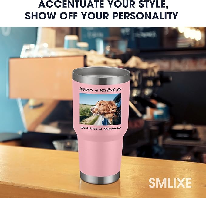 Personalized Custom Tumbler Print in USA 30oz Stainless Steel Coffee Cup with Lid & Straw Double Wall Insulated Tumbler with Colorful Text Logo Photo - Bloomnest