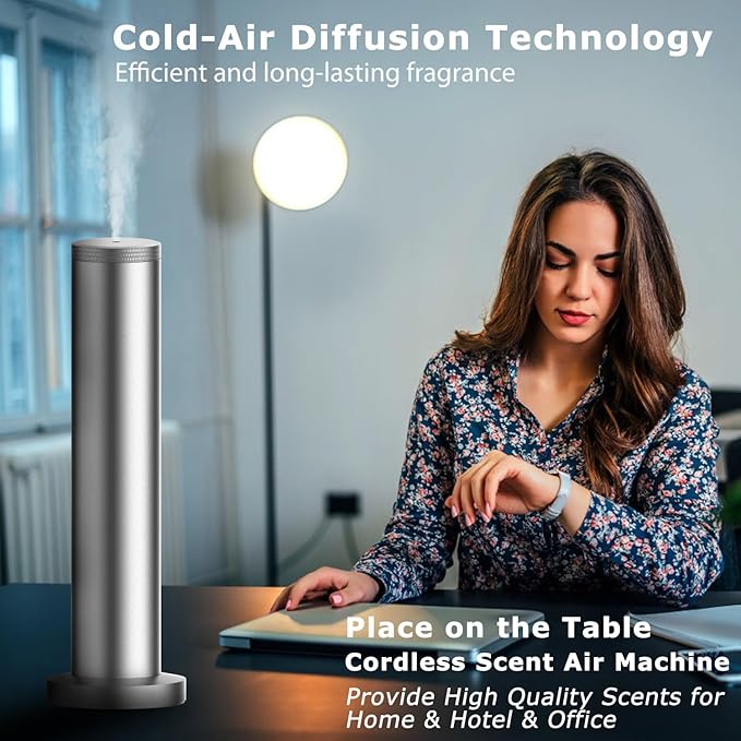 Hotel Scent Diffuser Machine -Cordless Rechargeable Diffuser for Whole House- Scent Air Machine for Home -App Bluetooth Control - Waterless Essential Oil Diffuser for Large Room, Studio Office -Silver - Bloomnest