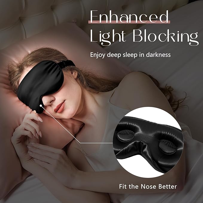 ZIMASILK Adjustable 22 Momme 100% Mulberry Silk Sleep Mask, Upgraded 3D Contoured Cup Eye Mask for Sleeping, Super Soft & Breathable Blindfold, Blackout for Deep Sleeping (Black) - Bloomnest