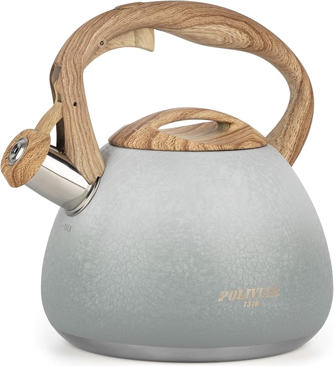 POLIVIAR Tea Kettle, 2.7 Quart Stovetop Tea Kettle, Audible Whistling Teapot with Crackle Finish, Food Grade Stainless Steel for Anti-Rust, Anti Hot Handle, Suitable for All Heat Sources (JX2023-LYW) - Bloomnest