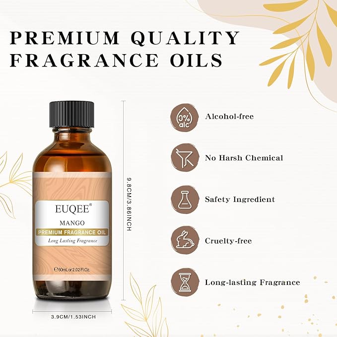 EUQEE Mango Fragrance Oils, 60ml Premium Scents Essential Oils with Glass Dropper for Soap & Candle Making, DIY Bath Bombs, Diffusers (2.02 Fl oz) - Bloomnest