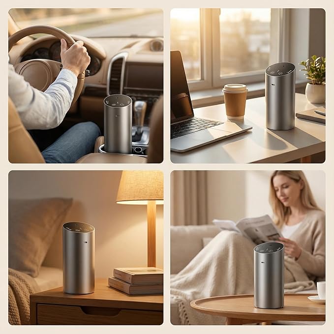 Waterless Car Diffuser, Battery Operated Essential Oil Diffuser with Timer, No Leakage Technology, Super Quiet Cordless Aromatherapy for Car - Bloomnest