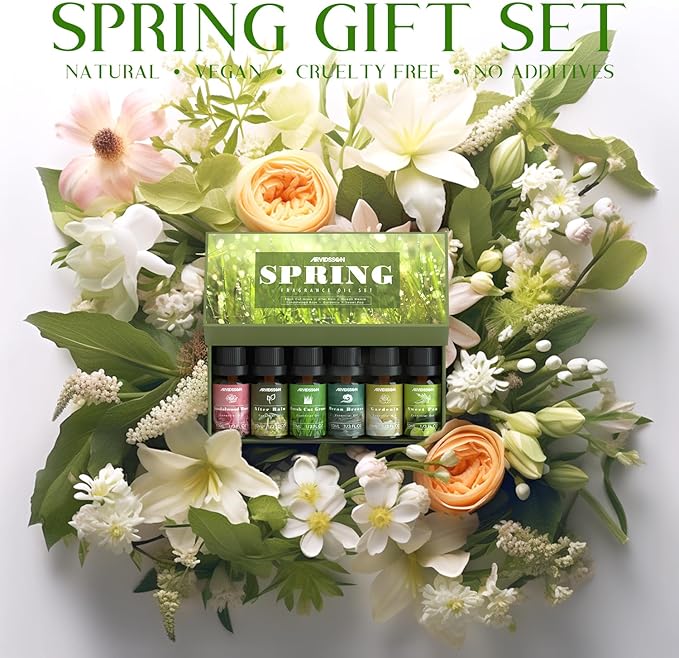 Spring Essential Oils Set, ARVIDSSON Natural Fragrance Oil for Diffuser, Candle Making - After Rain, Ocean Breeze, Fresh Cut Grass, Gardenia, Sweet Pea, Rose Sandalwood, Spring Scented Oil Gift Set - Bloomnest